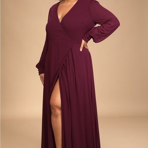 My Whole Heart Plum Long Sleeve Wrap Dress, Prom, Bridesmaid, Evening